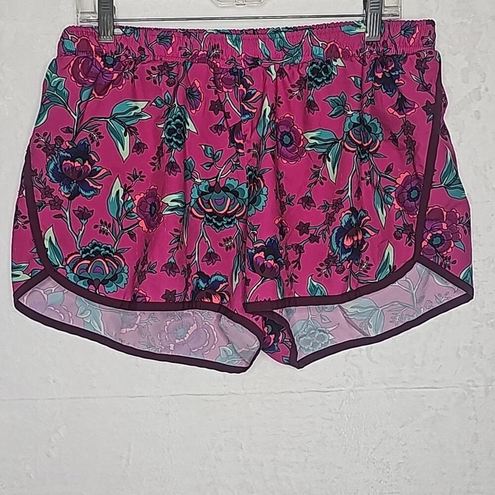 Womens Running Shorts L Pink Floral Sporty Boho Active Tropical Athleisure